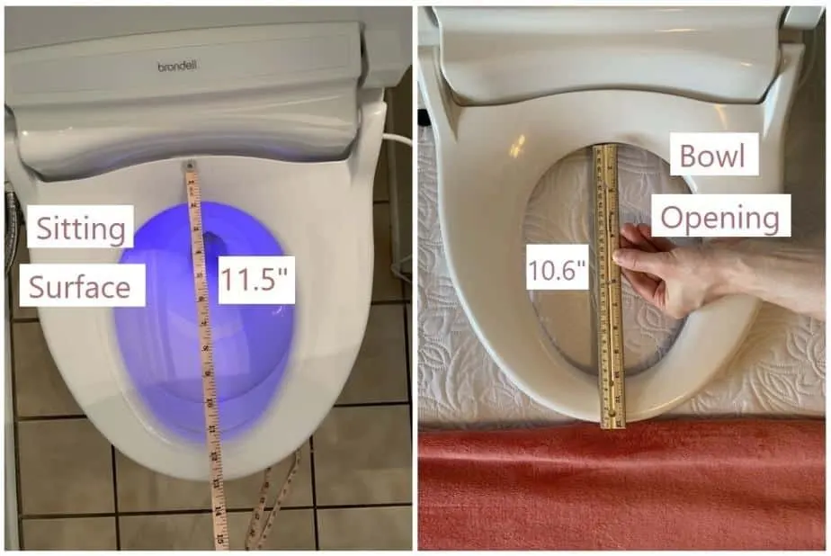 Sitting surface and bowl opening measured