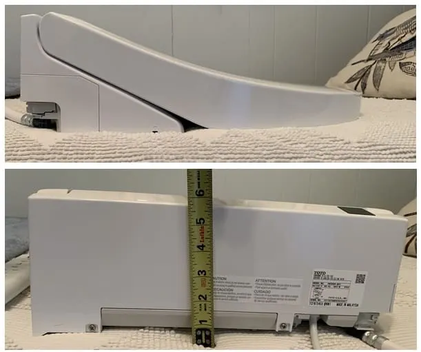 TOTO Washlet C5: seat profile and rear height measured with a ruler